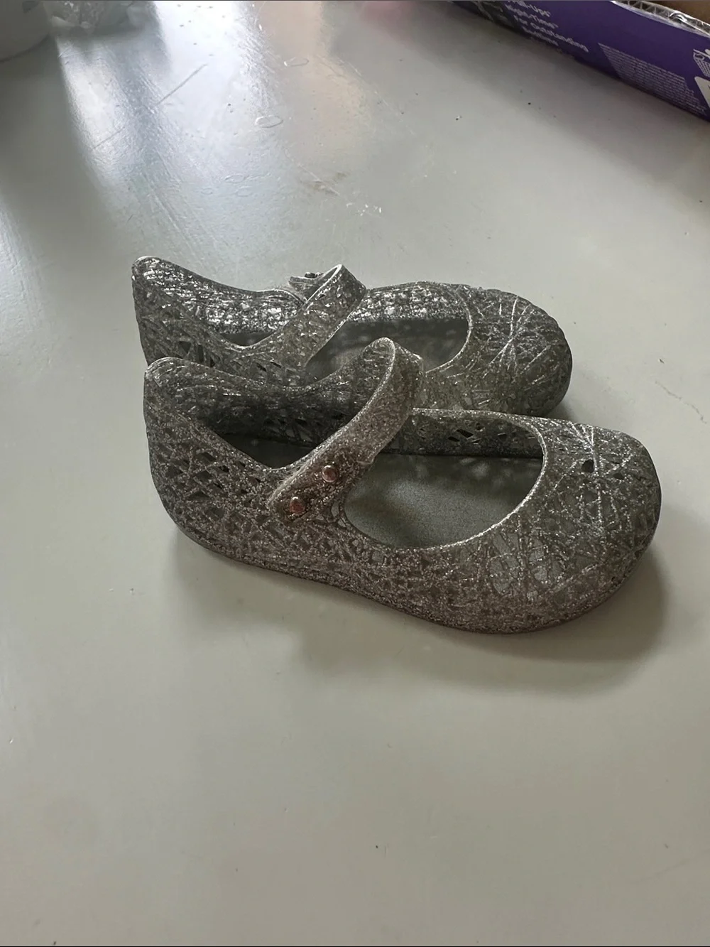Mini Melissa Silver Glitter Jelly Mary Jane Shoes